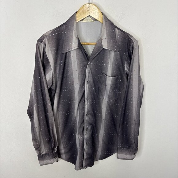 Vintage Charisma Townline 70s Disco Men M 15.5 Gray Groovy Button Shirt - Picture 1 of 4